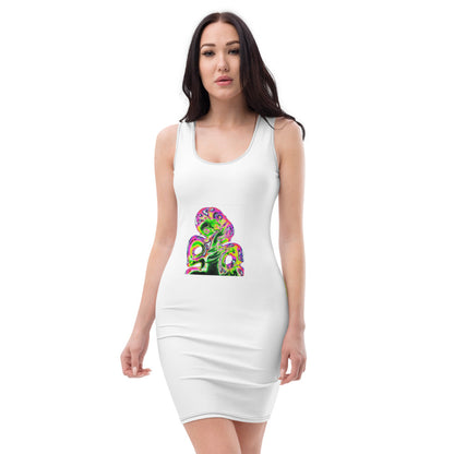 High Fashion tight fited White dress with printrd Tiki.