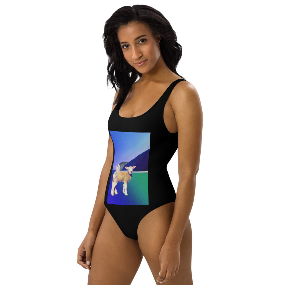 One-Piece Black Flying Fairy Lamb Swimsuit.