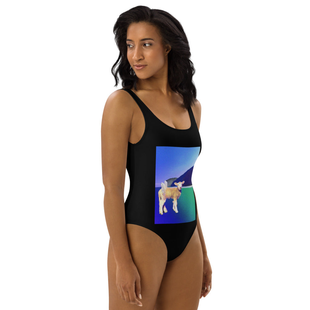 One-Piece Black Flying Fairy Lamb Swimsuit.