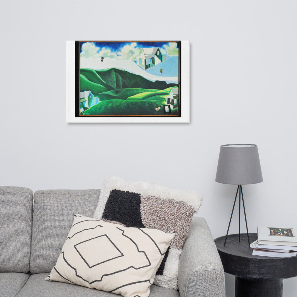 Cubist Flying Farm House NZ Canvas Print.